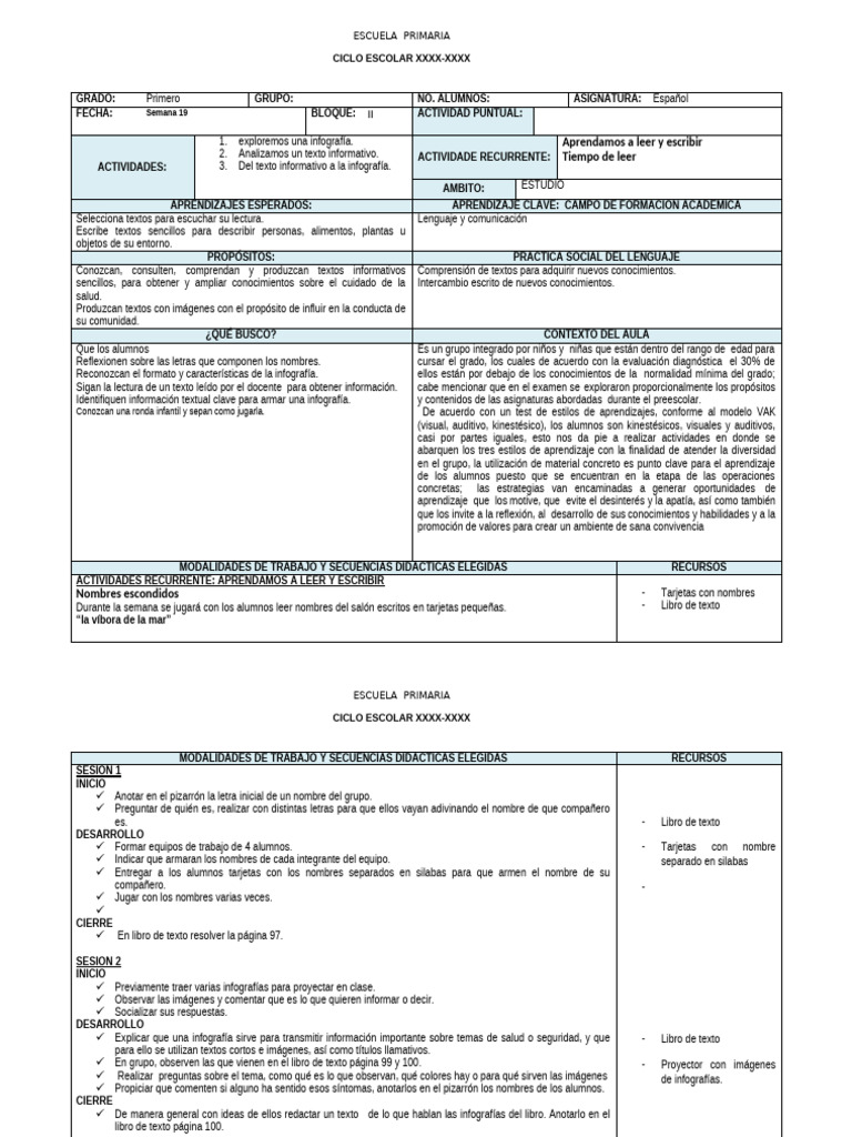 Actividades de Español para Primer Grado | PDF | Educación de la ...