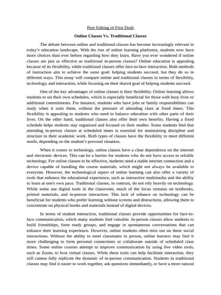 Online vs. Traditional Classes: A Comparison | PDF | Educational ...