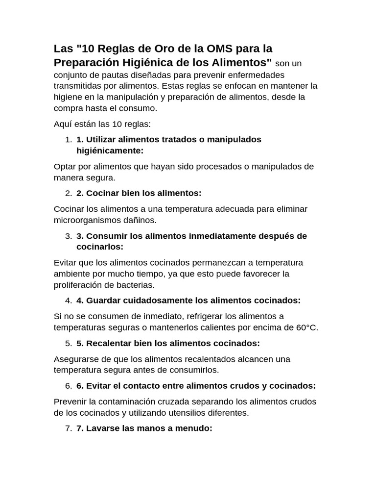 Reglas de Oro de la OMS para Alimentos | PDF