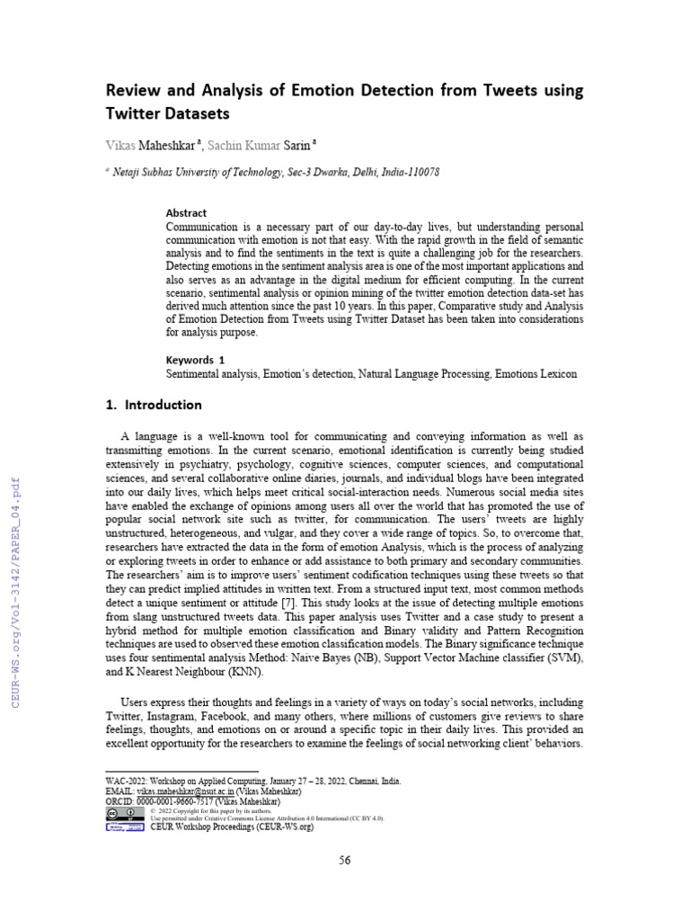 Emotion Detection in Tweets Analysis | PDF | Support Vector Machine ...