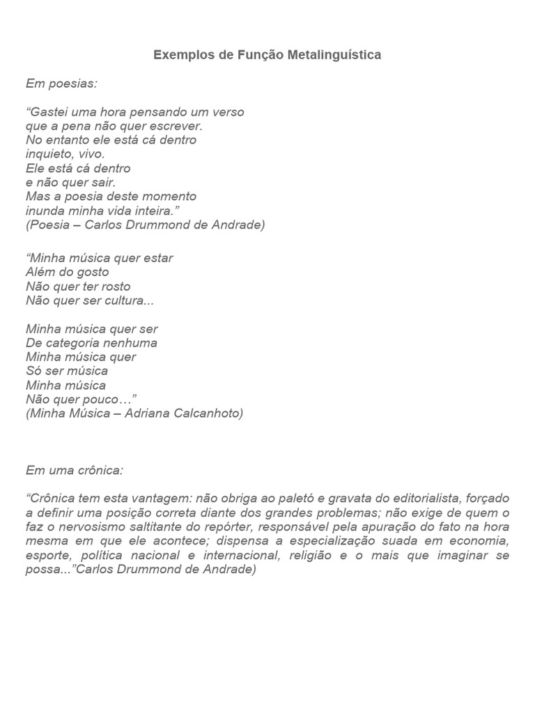 Exemplos de Função Metalinguística | PDF