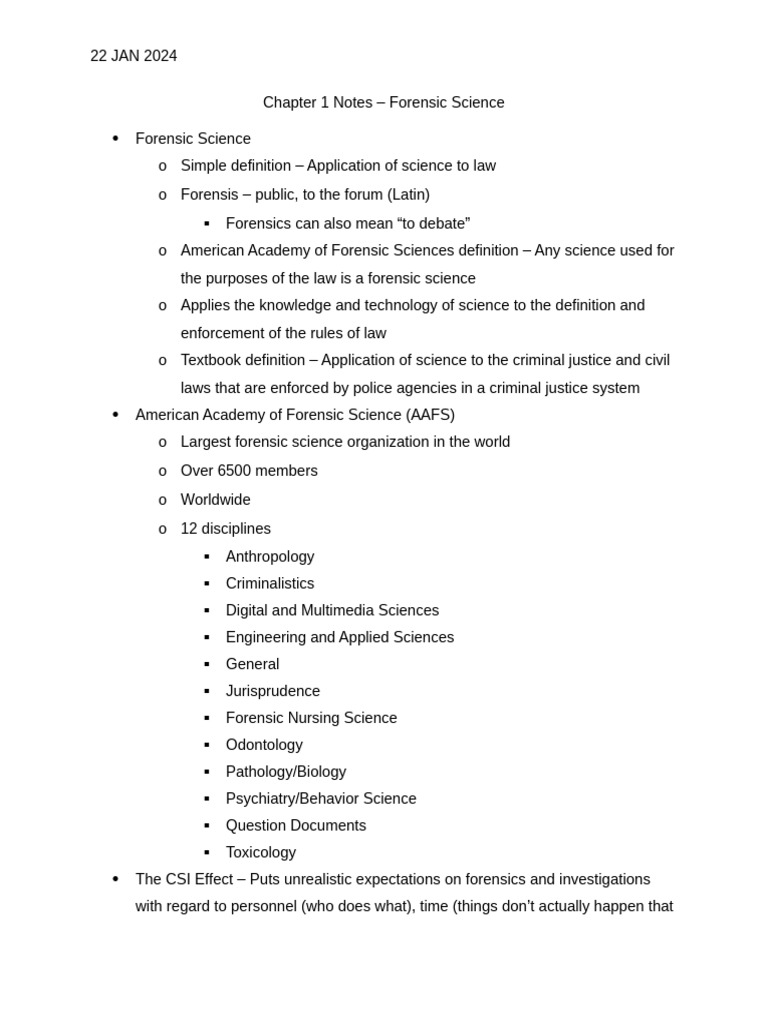 Chapter 1 Notes - Forensic Science | PDF | Forensic Science | Expert ...