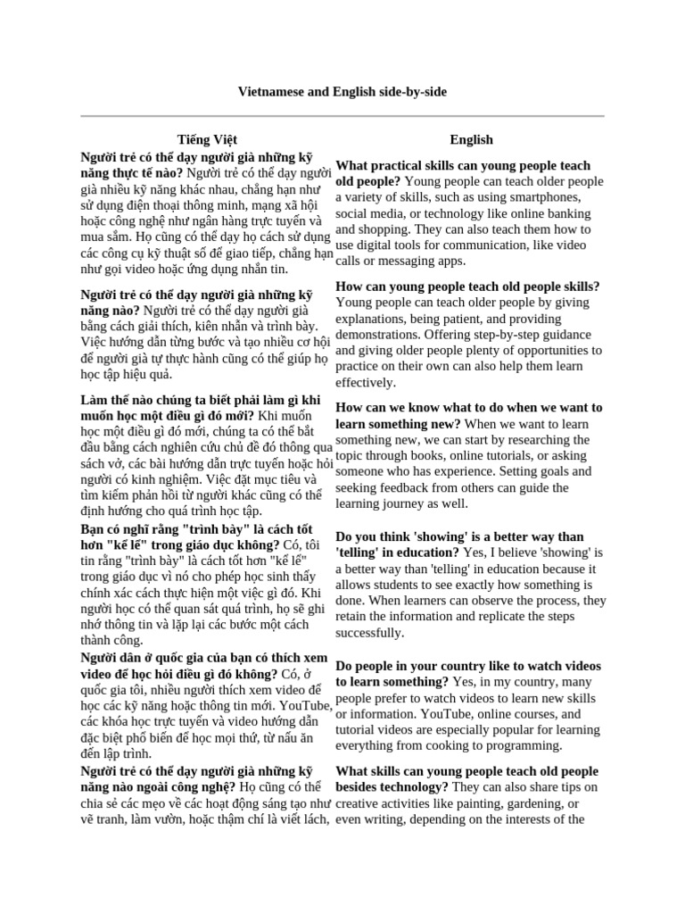 Vietnamese and English Side | PDF