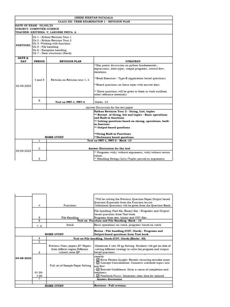 Python Revision Plan for Class XII Exam | PDF | Parameter (Computer ...