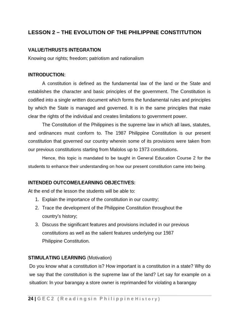 Evolution of the Philippine Constitution | PDF | Constitution | Public Law
