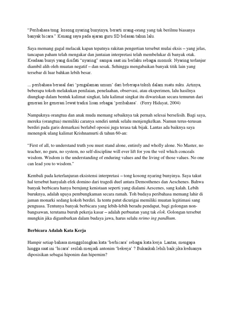 Peribahasa Tong Kosong Nyaring Bunyinya | PDF