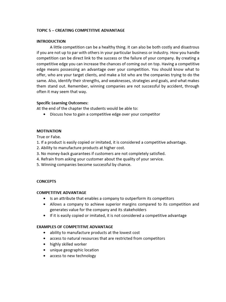 Strategies for Competitive Advantage | PDF | Competitive Advantage ...