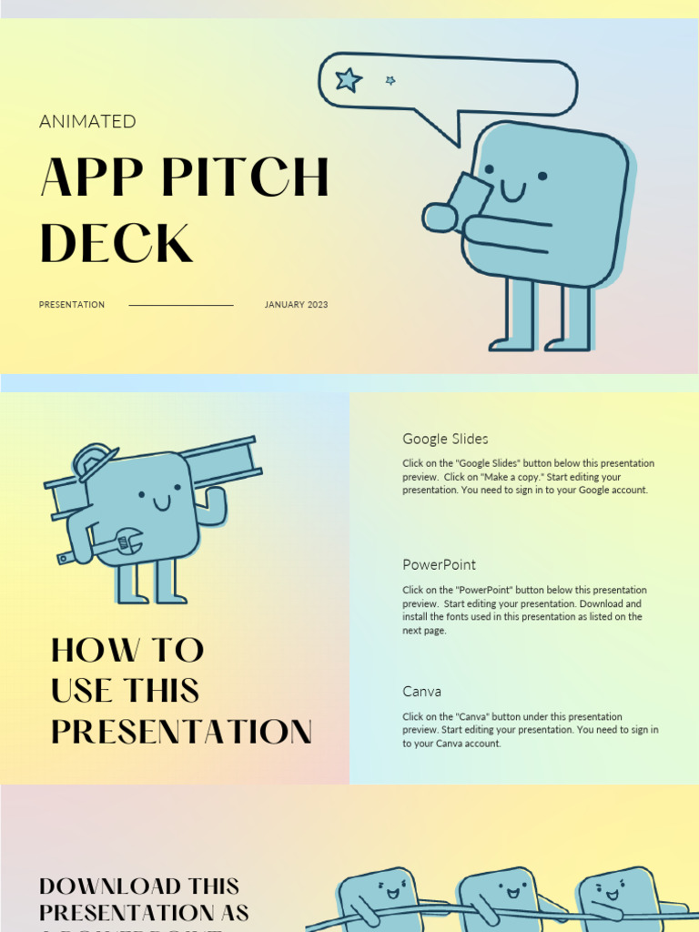 Animated App Pitch Deck Blue and Yellow Illustrative Modern Business ...