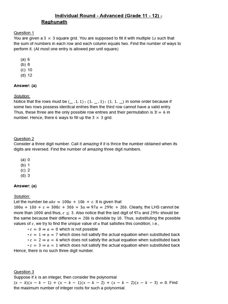 Advanced Math Problems for Grades 11-12 | PDF | Area | Polynomial