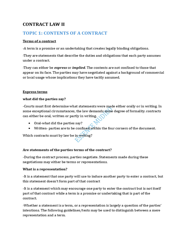 Understanding Contract Terms and Representations | PDF ...