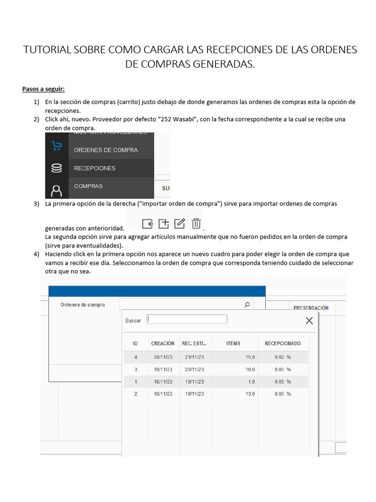 Cargar Recepciones de Órdenes de Compra | PDF