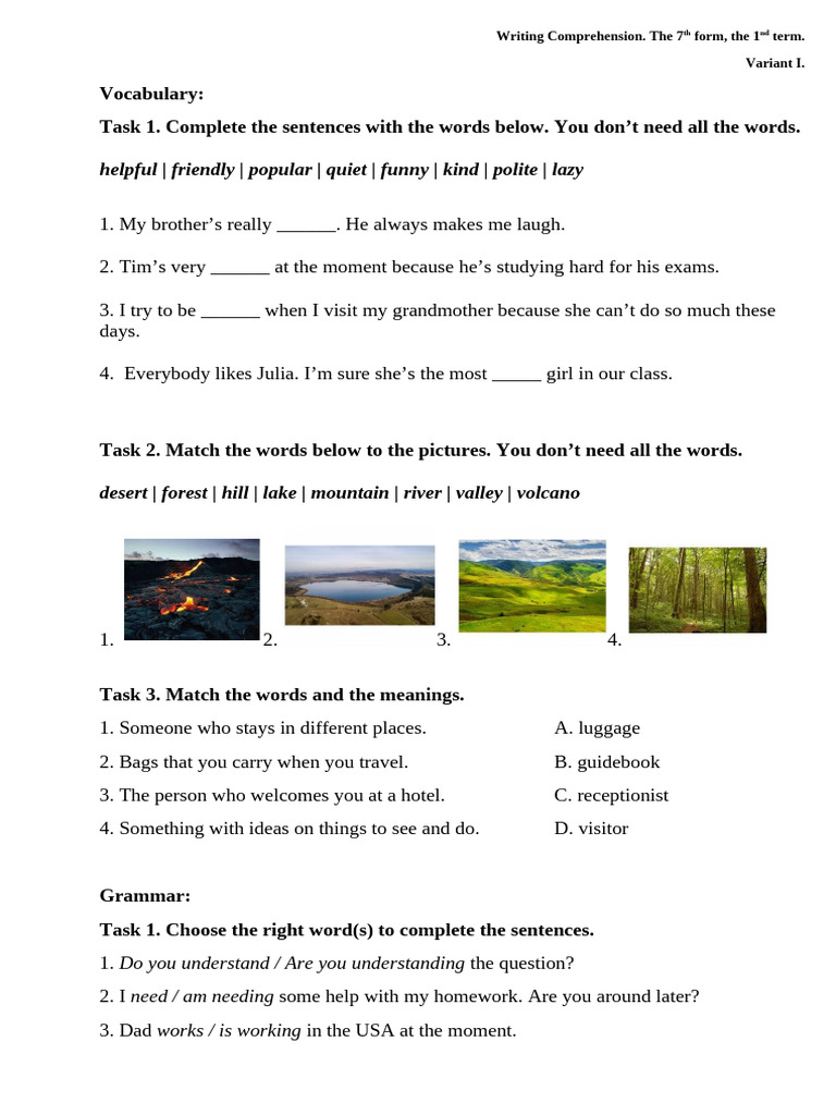 7th Grade Writing Comprehension Tasks | PDF