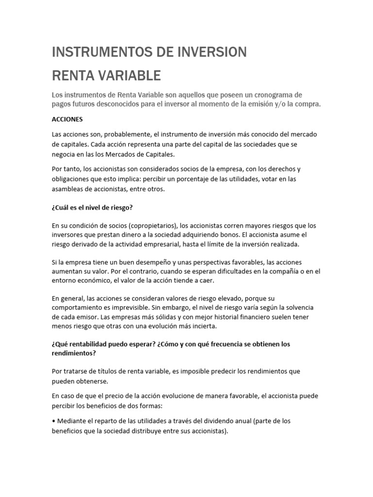 Instrumentos de Renta Variable | PDF | Compartir (Finanzas) | Inversiones