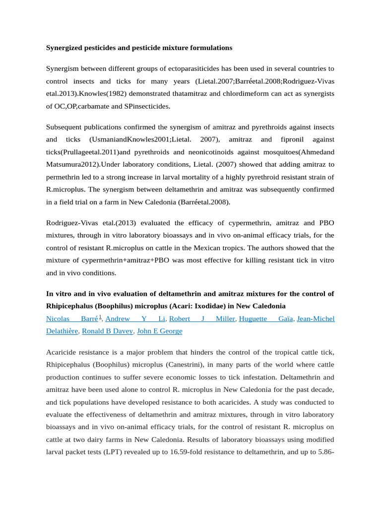Synergistic Pesticide Mixtures for Ticks | PDF