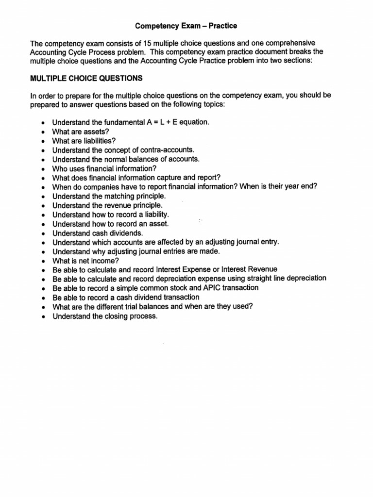Accounting Competency Exam Practice Guide | PDF | Debits And Credits ...