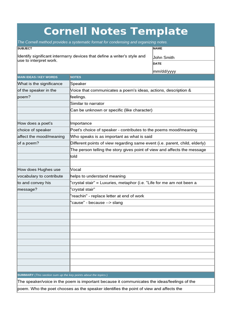 Cornell Notes Template 1 TemplateLab | PDF