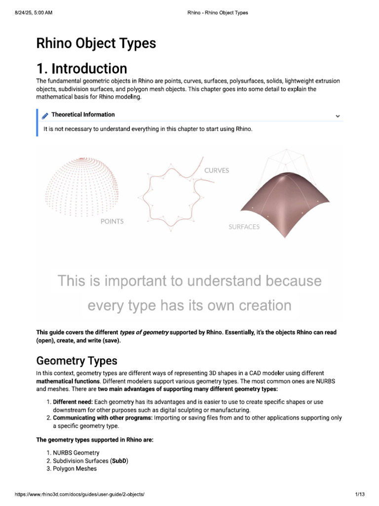 Rhino Object Types Learning Material | PDF