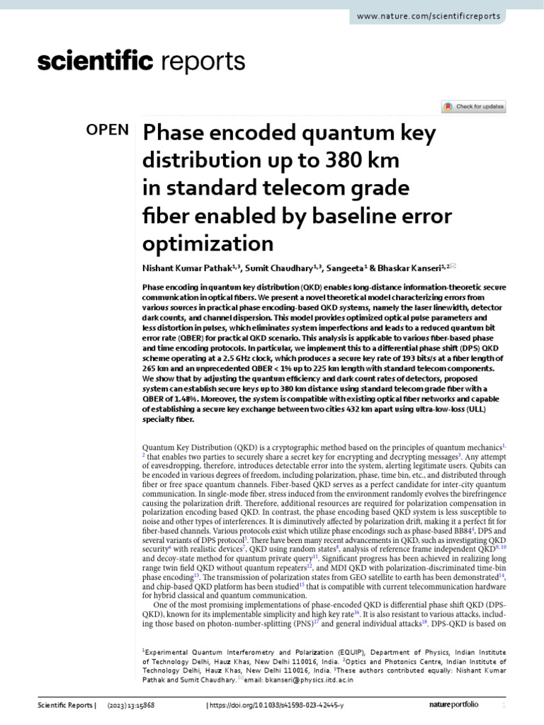 Quantum Key Distribution Advances at IIT Delhi | PDF | Fiber Optic ...