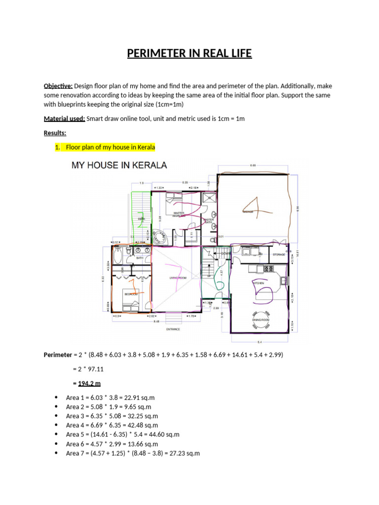 Home Floor Plan Area & Perimeter Analysis | PDF