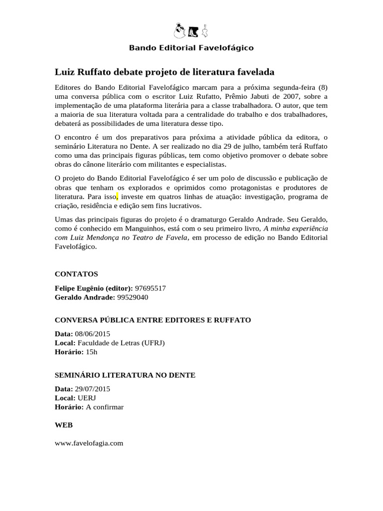 Debate sobre Literatura Favelada com Ruffato | PDF