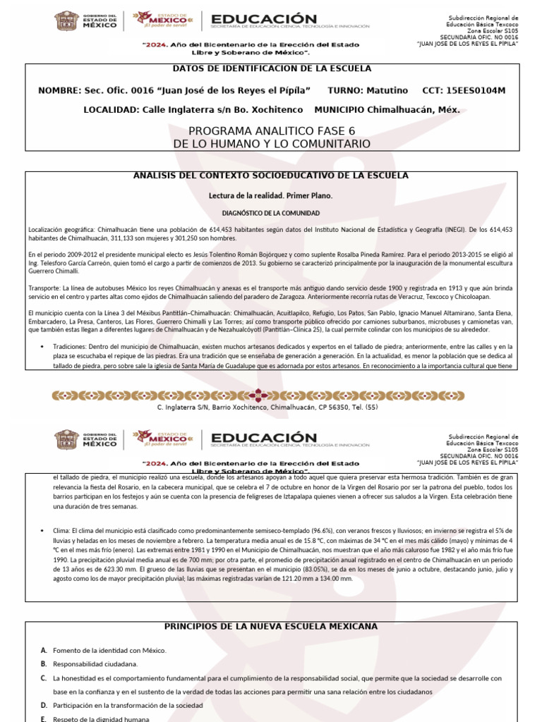 Plan Analitico de Lo Humano y Lo Comunitario Primer Grado | PDF | Vida