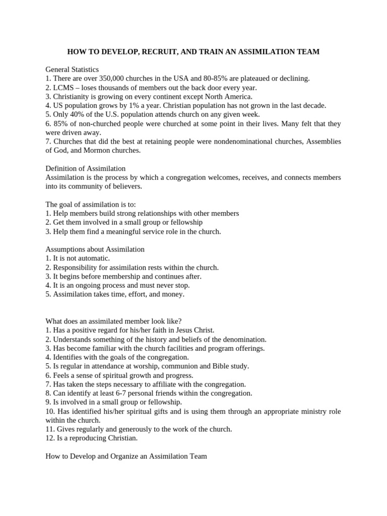 Building an Effective Church Assimilation Team | PDF | Christian ...