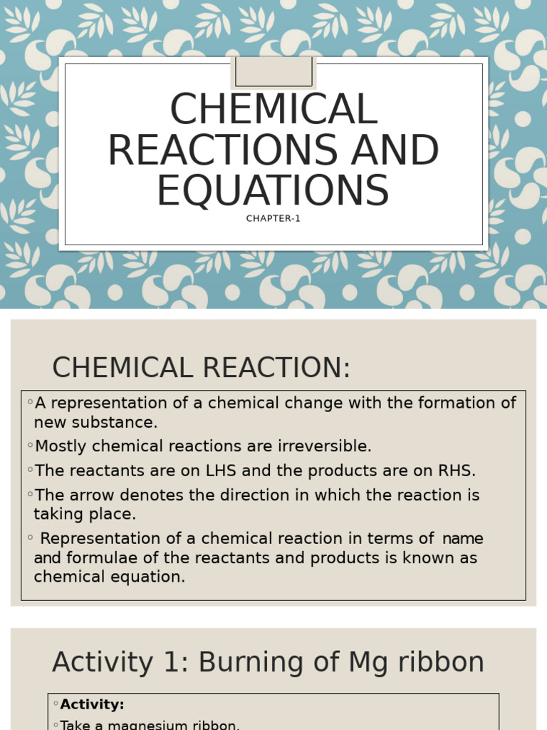 Chemical Equations and Reactions | PDF | Chemical Reactions | Magnesium