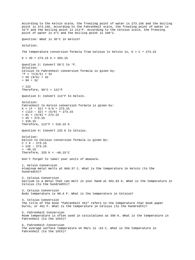 Temperature Conversion Practice Problems | PDF | Fahrenheit | Celsius