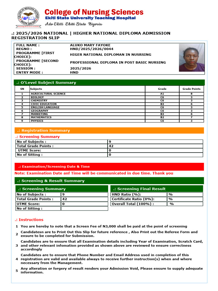 Application Slip - Aluko Mary Fayoke | PDF | High School Diploma ...