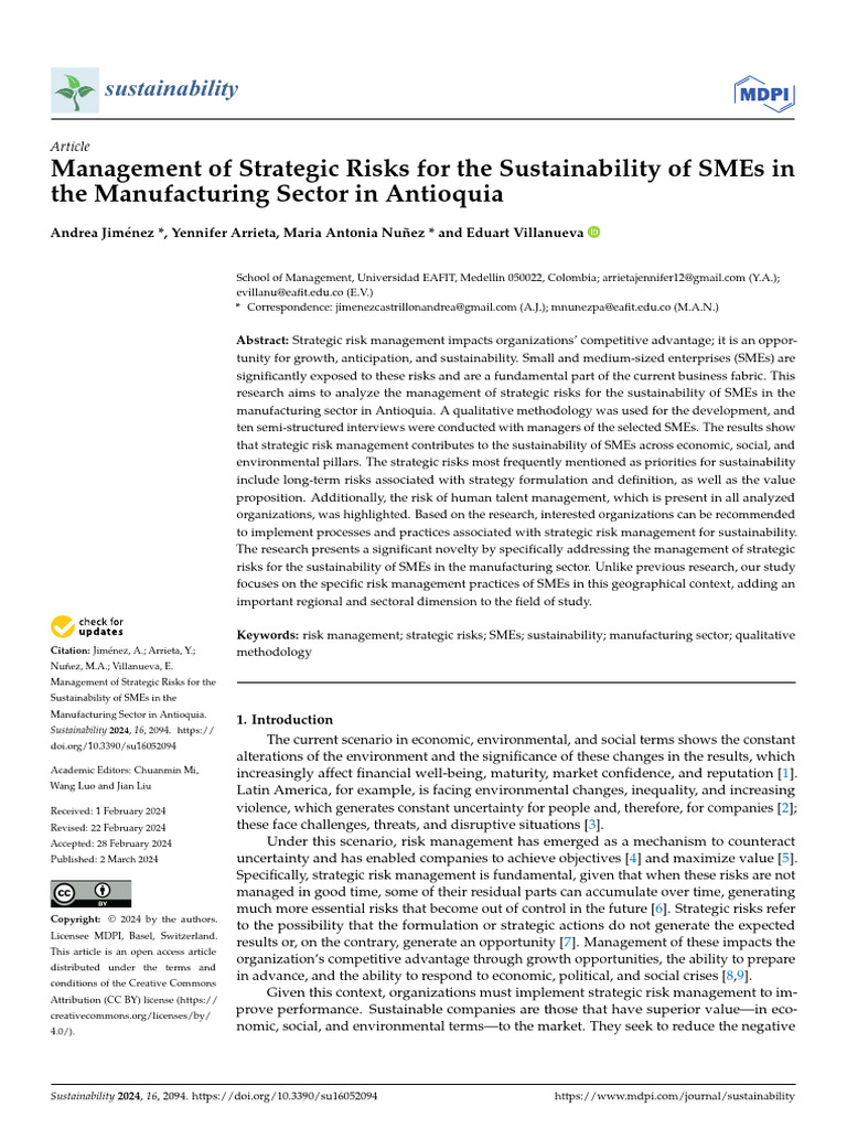 Strategic Risk Management for SMEs in Antioquia | PDF | Risk | Risk ...
