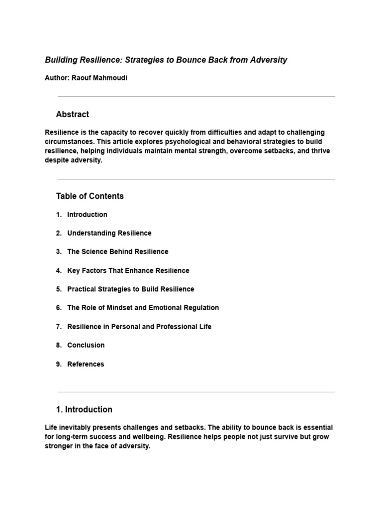 Building Resilience Strategies To Bounce Back From Adversity Pdf