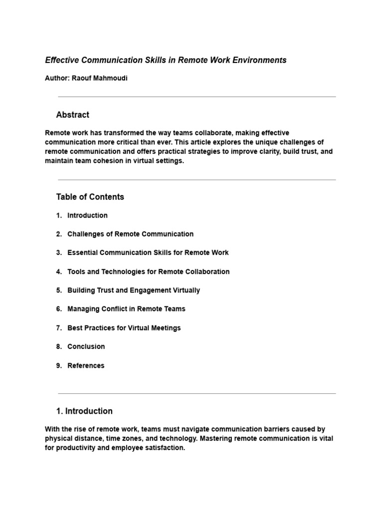 Effective Communication Skills in Remote Work Environments | PDF ...