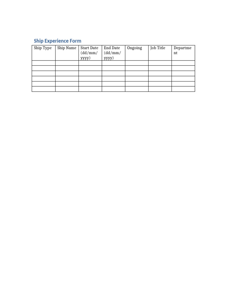 Ship Experience Form | PDF
