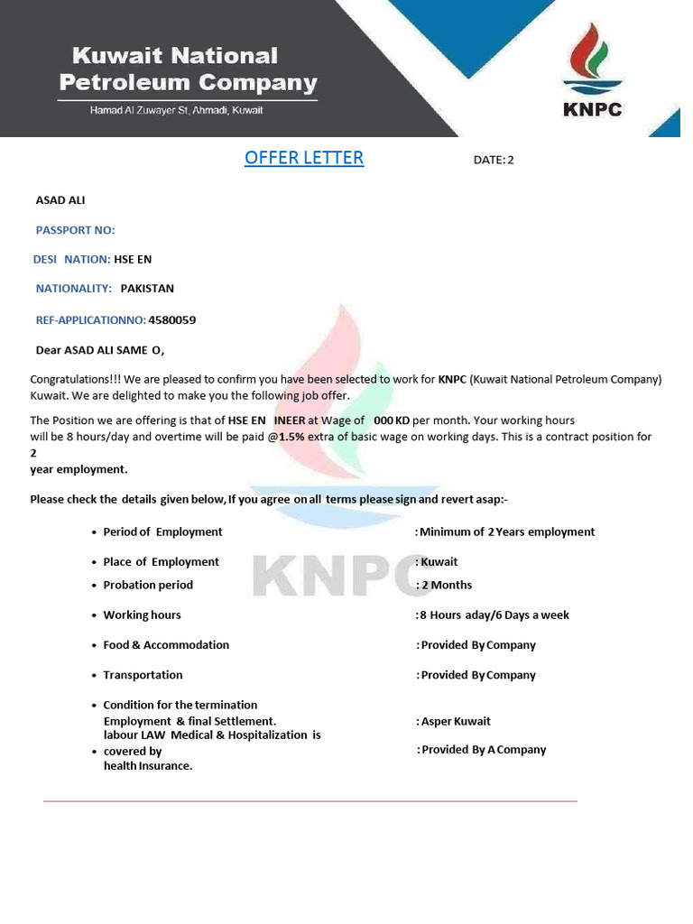 KNPC Job Offer for HSE Engineer | PDF | Labour Law | Employment