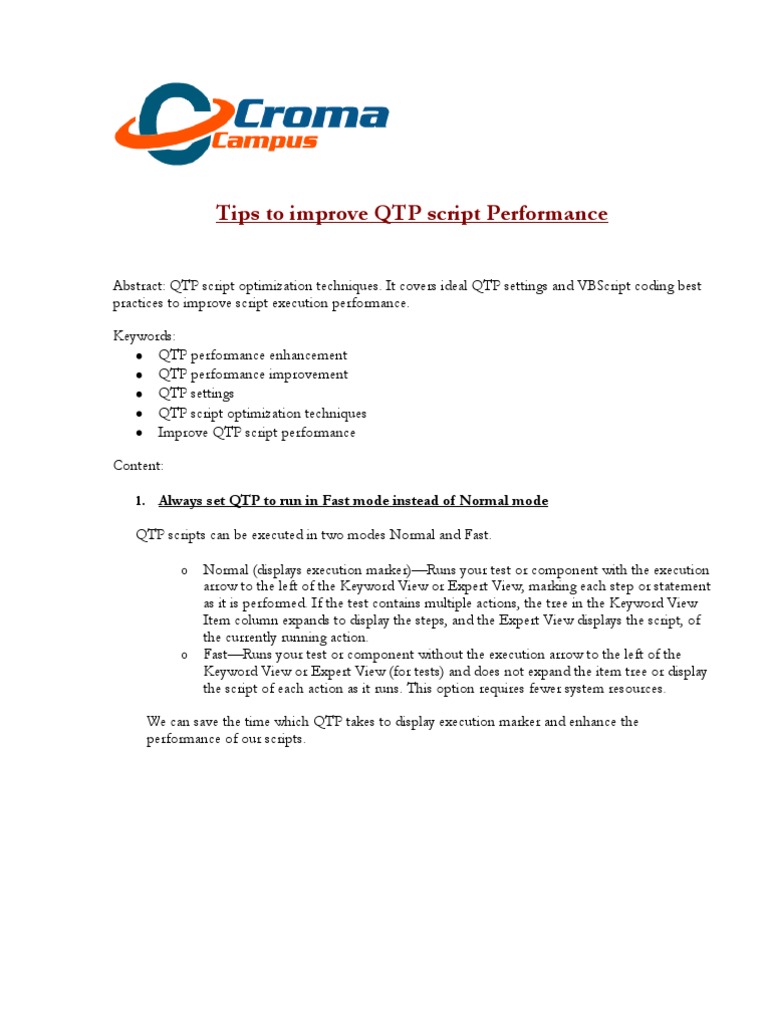 Optimize QTP Script Performance | PDF | Teaching Methods & Materials ...