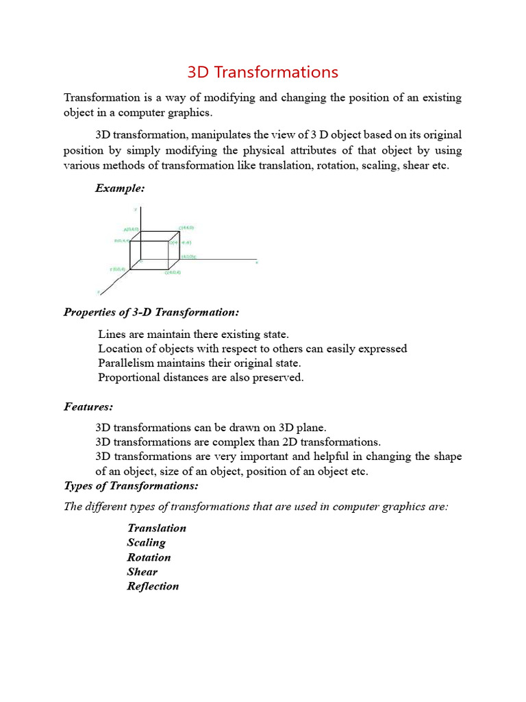 Types of 3D Transformations Explained | PDF | Coordinate System ...
