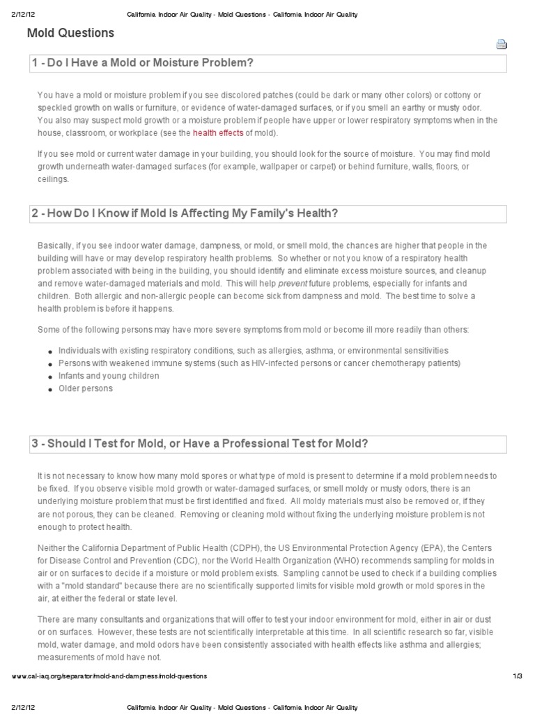 California Indoor Air Quality - Mold Questions - California Indoor Air ...