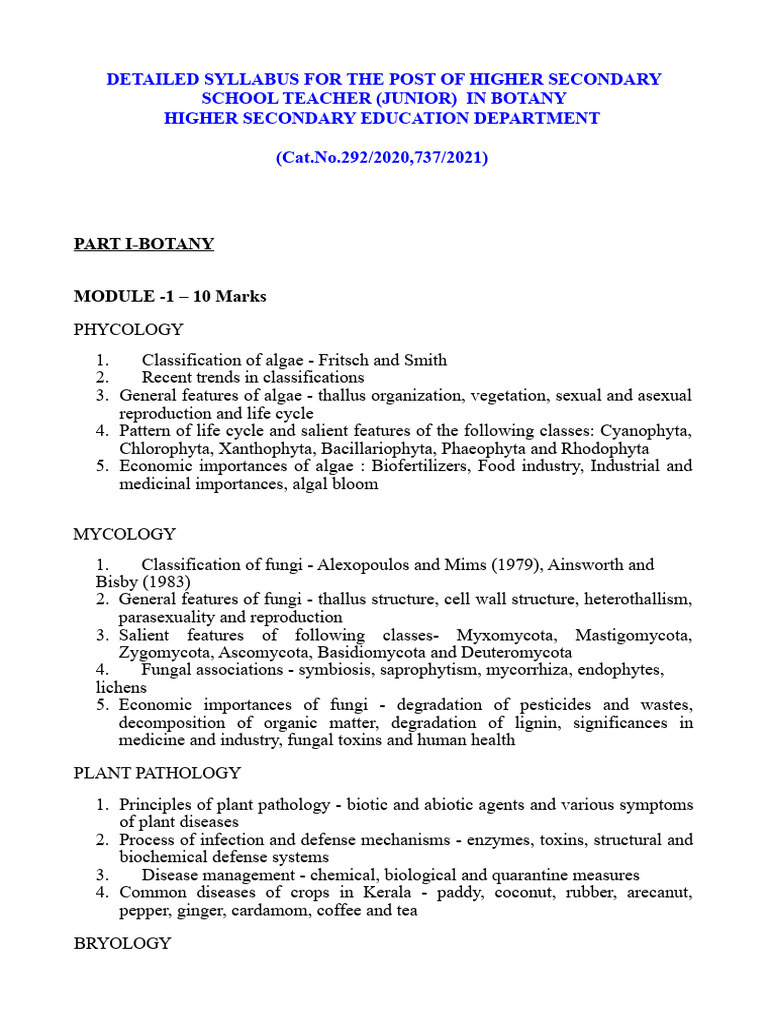 HSST Botany Syllabus 2025 Overview | PDF | Genetics | Gene