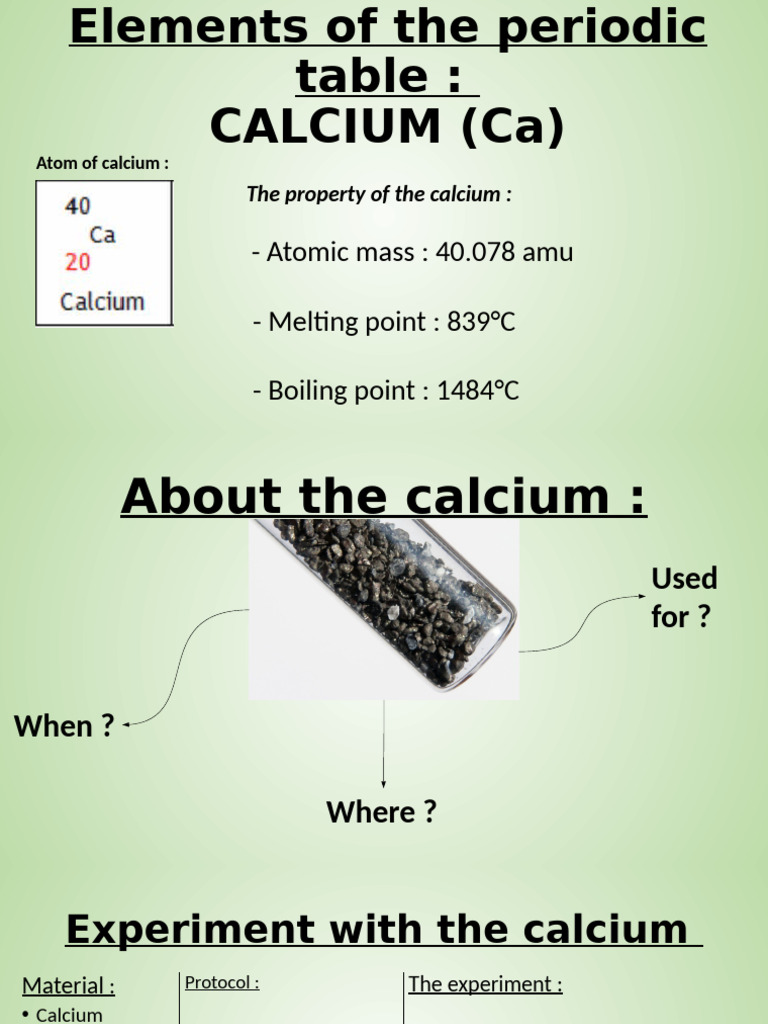 Calcium: Properties and Experiment Guide | PDF