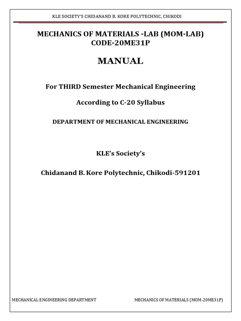 Mom Lab Manual 2025 | PDF | Bending | Fluid Dynamics