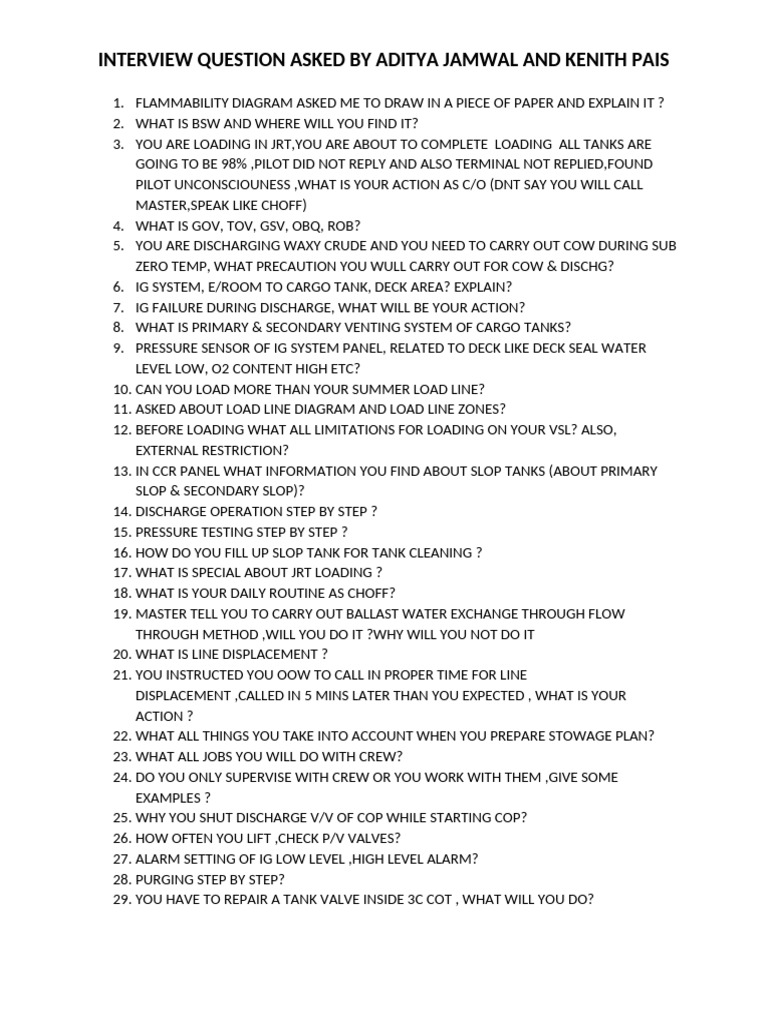 Maritime Interview Questions for Officers | PDF