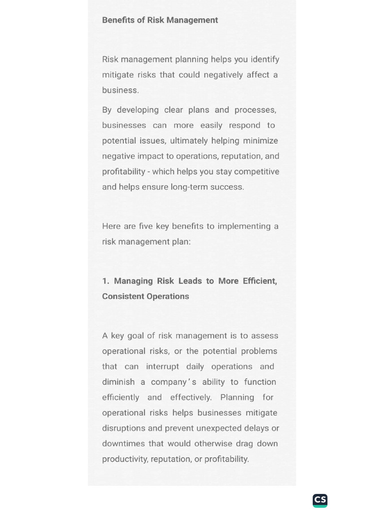 Benefits of Risk Management | PDF