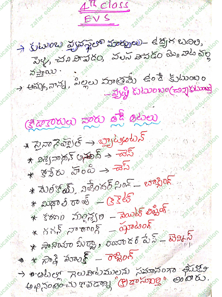 4th Evs (1-5) Noteszafar Education | PDF