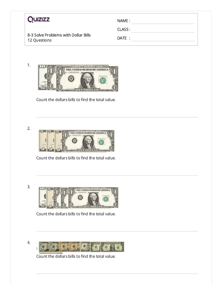 8-3 Solve Problems With Dollar Bills | PDF