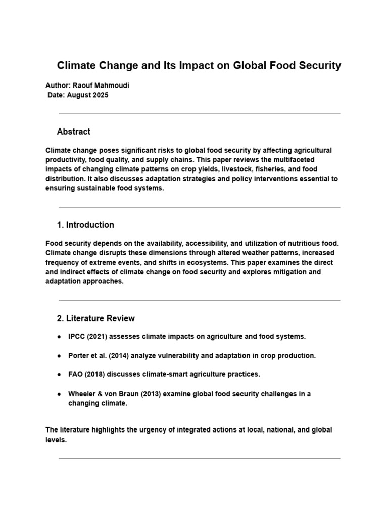 Climate Change and Its Impact On Global Food Security | PDF | Food ...