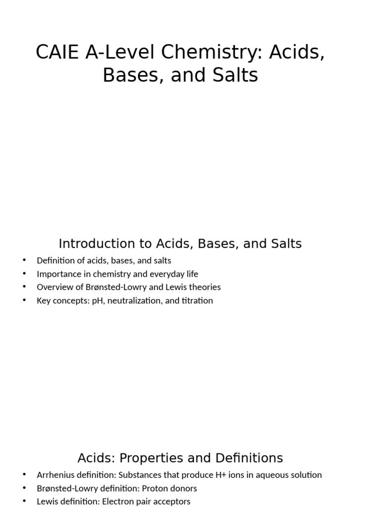 CAIE A Level Chemistry Acids Bases and Salts | PDF | Acid | Ph