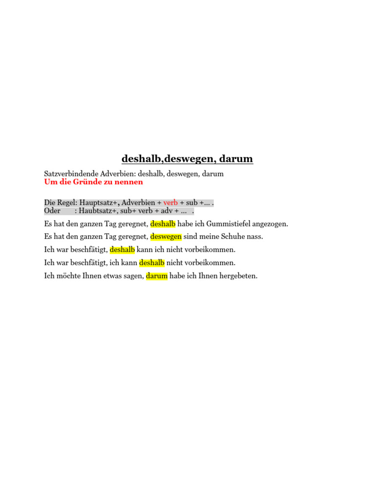 Deshalb Deswegen Darum B1.1 | PDF