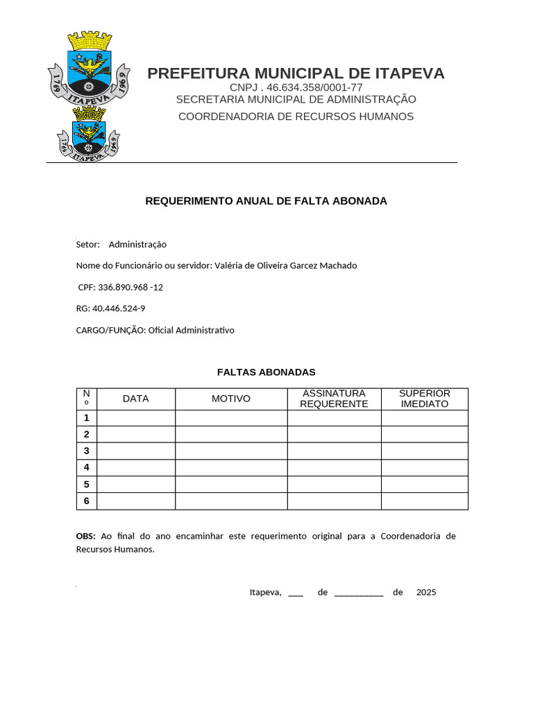 Requerimento de Falta Abonada | PDF
