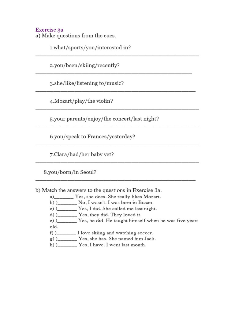 Exercise 3a: Forming Questions & Answers | PDF