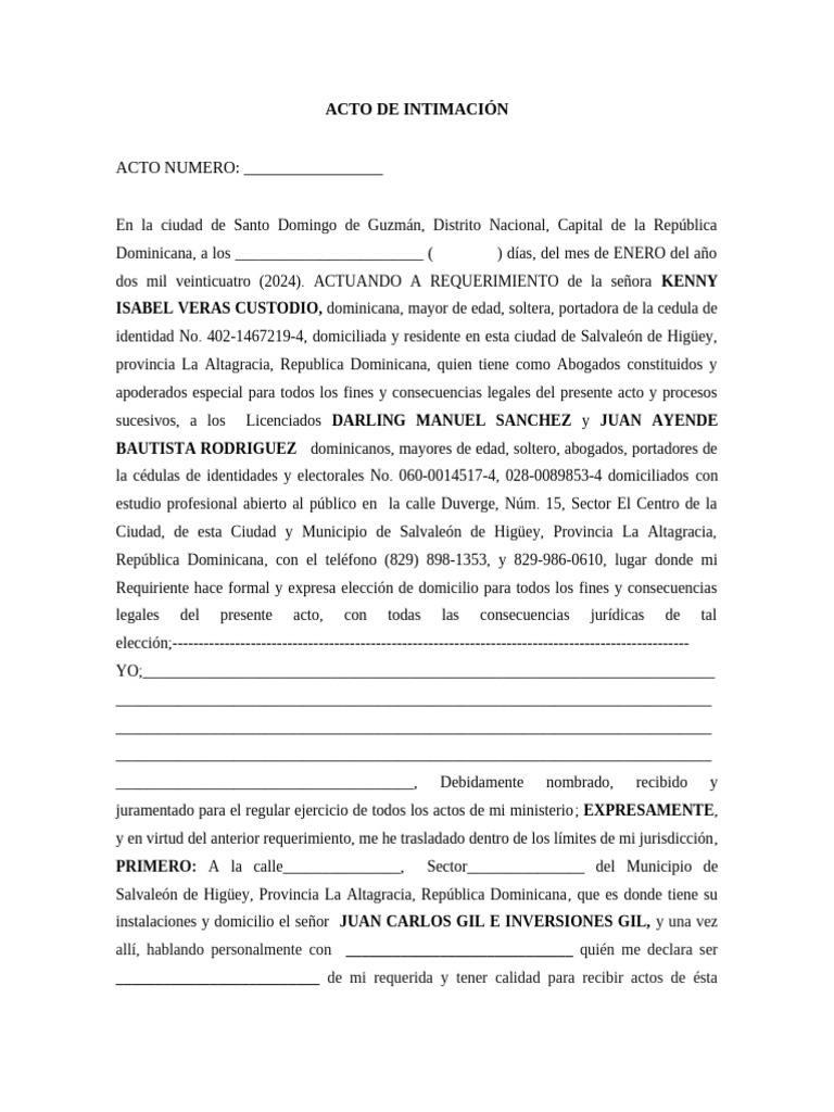 Acto de Intimación Marcos Rijos | PDF | República Dominicana | Gobierno